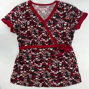 Koi Valentine’s Day Women’s V-Neck Two Pocket Tie Front Scrub Top